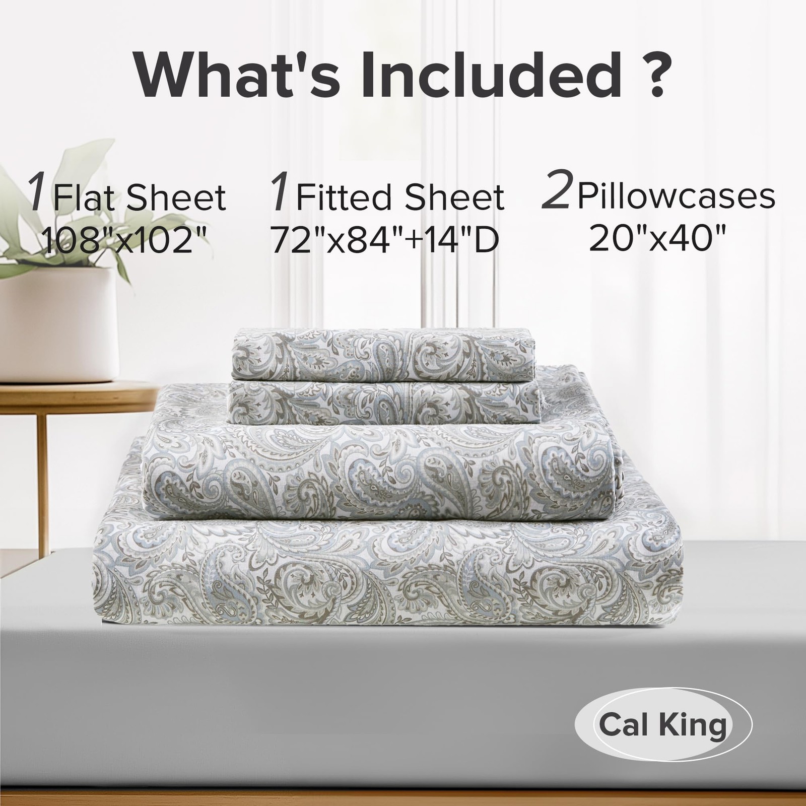 Comfort Spaces 100% Cotton Sheet Set Breathable, Lightweight, Soft with 14 Elast