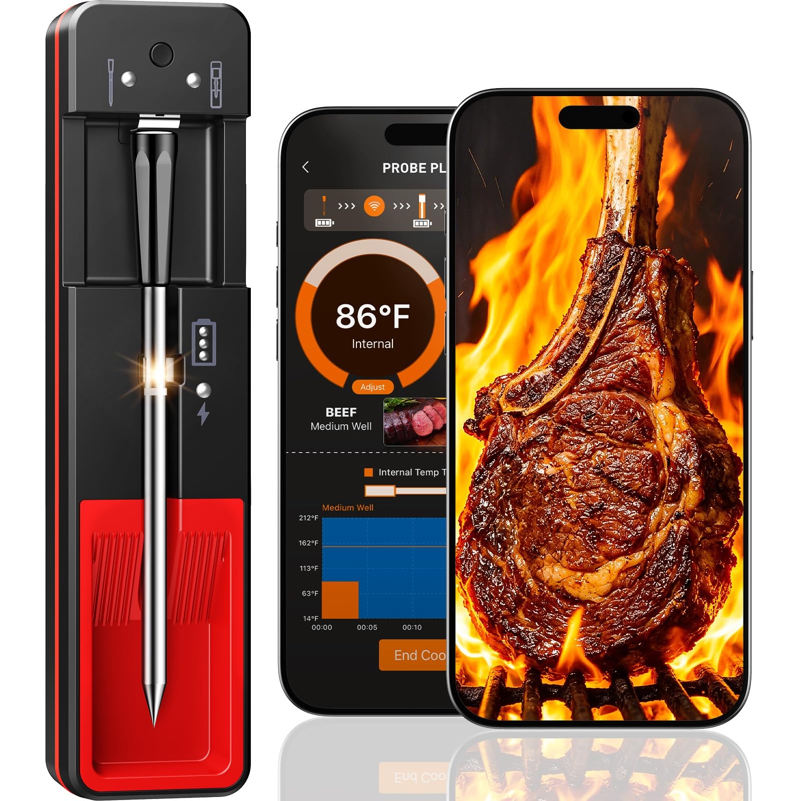 Smart Bluetooth Wireless Meat Thermometer Digital, 6 Accuracy Sensors, 0.5S I...