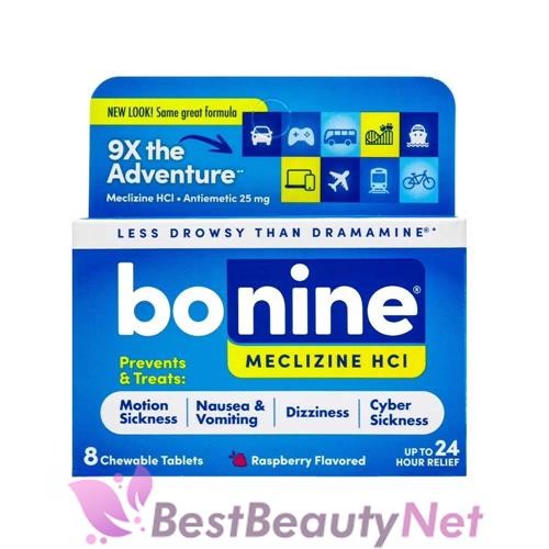 Bonine Meclizine HCI Motion Sickness Relief Chewable Tablet Raspberry 8 Count