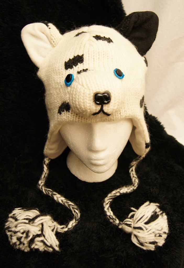 deLux DOG HAT knit for people cap ADULT men womens black white dalmatian costume