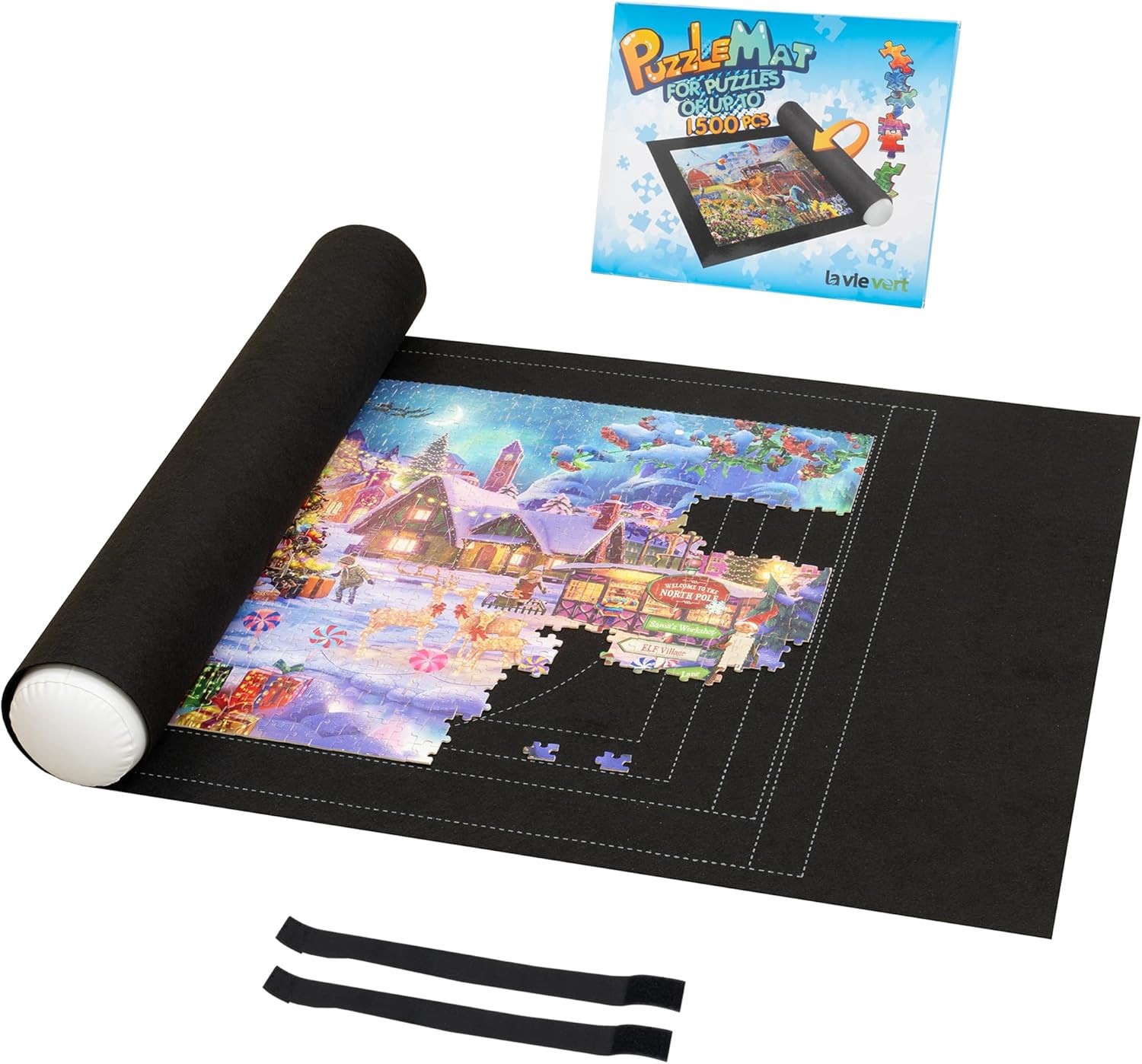 1500 Piece Jigsaw Puzzle Mat Roll Up with Unique Auxiliary Line Design, Portable