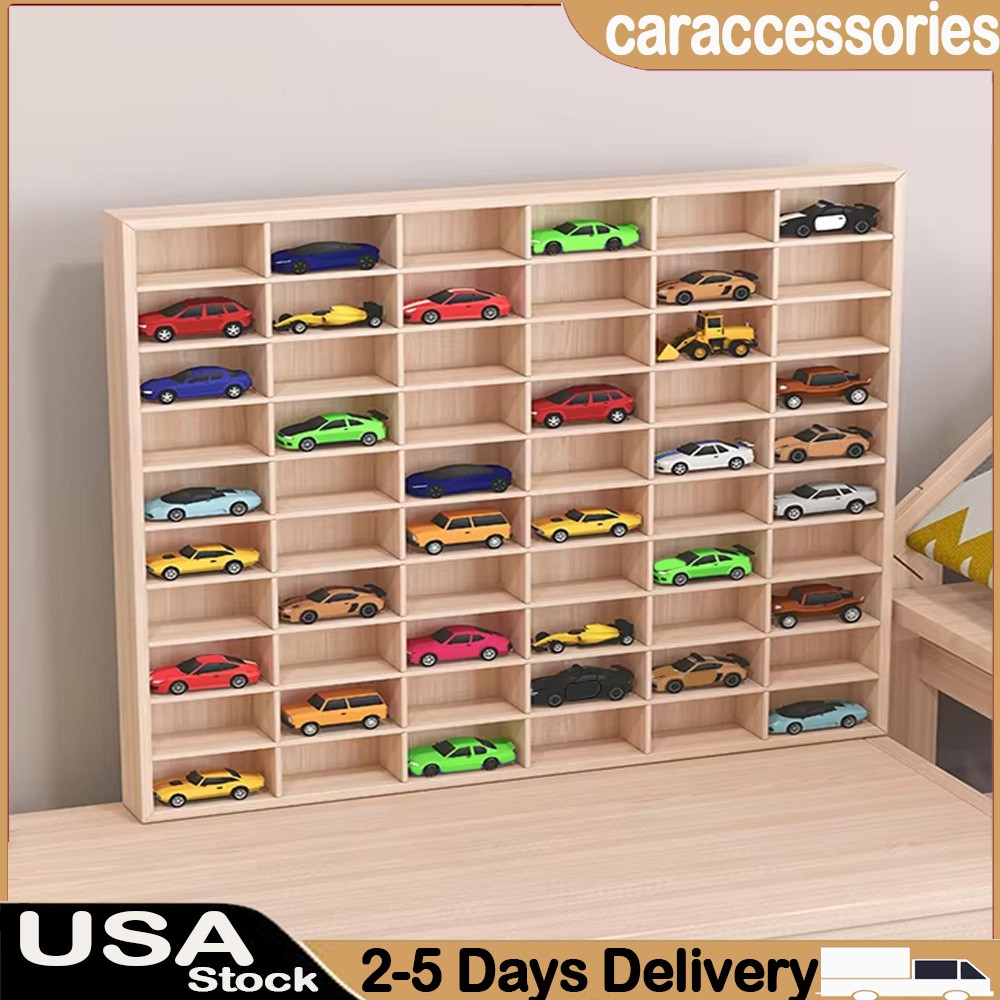 60 Cars Hot Wheels Diecast Car Matchbox 1:64 Wooden Display Storage Cabinet US