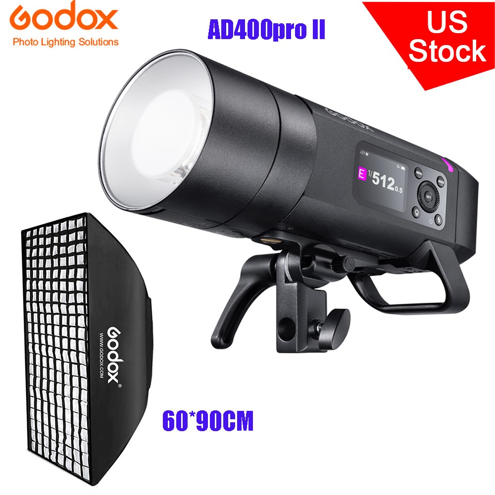 GODOX AD400Pro II Outdoor Flash Strobe 400Ws TTL Monolight+60*90cm Grid Softbox