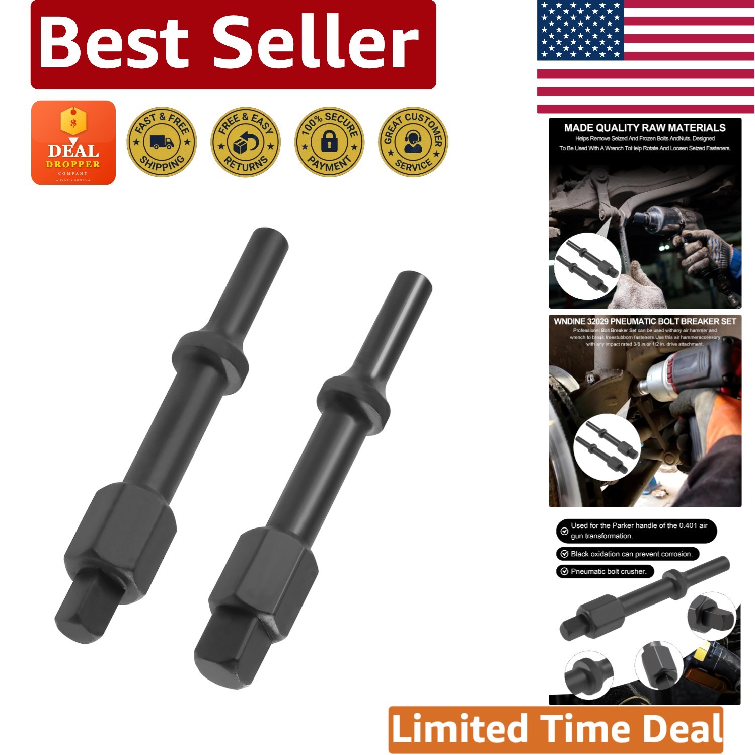 Shake 'n Break Pneumatic Bolt Breaker Set - 1/2" & 3/8" Heavy-Duty Tools