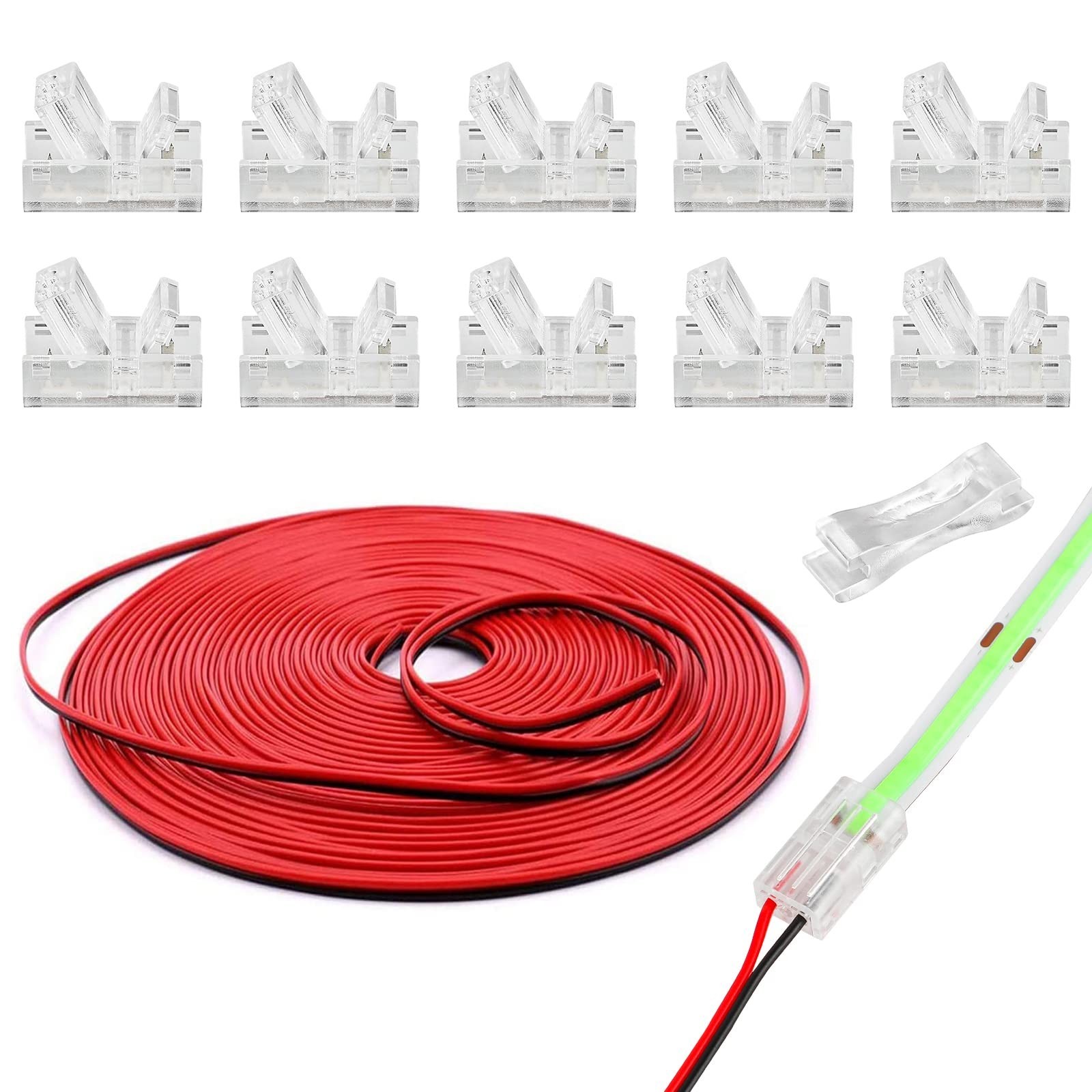 HOMELYLIFE 2Pin COB LED Strip Connectors 8mm Soldless 10 Pack with 16.4ft Ext...