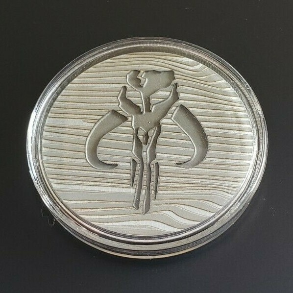 MANDALORIAN IRON Coin Real Metal Beskar Steel Ingot Star Wars Mythosaur Skull