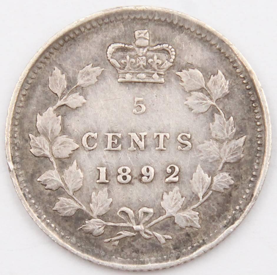 1892 Canada 5 cents silver coin EF