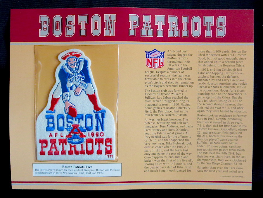 BOSTON PATRIOTS Willabee Ward NFL GOLDEN AGE Pre New England FOOTBALL PATCH CARD