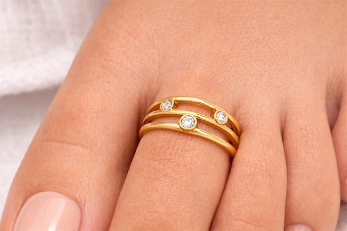 LAB WHITE SAPPHIRES TOE RING 14k SOLID YELLOW GOLD - Adjustable