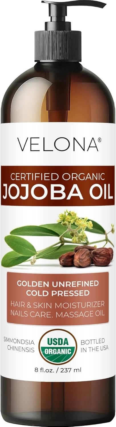 Velona USDA Certified Organic Jojoba Oil - 8 Fl Oz Golden Unrefined Cold Pressed