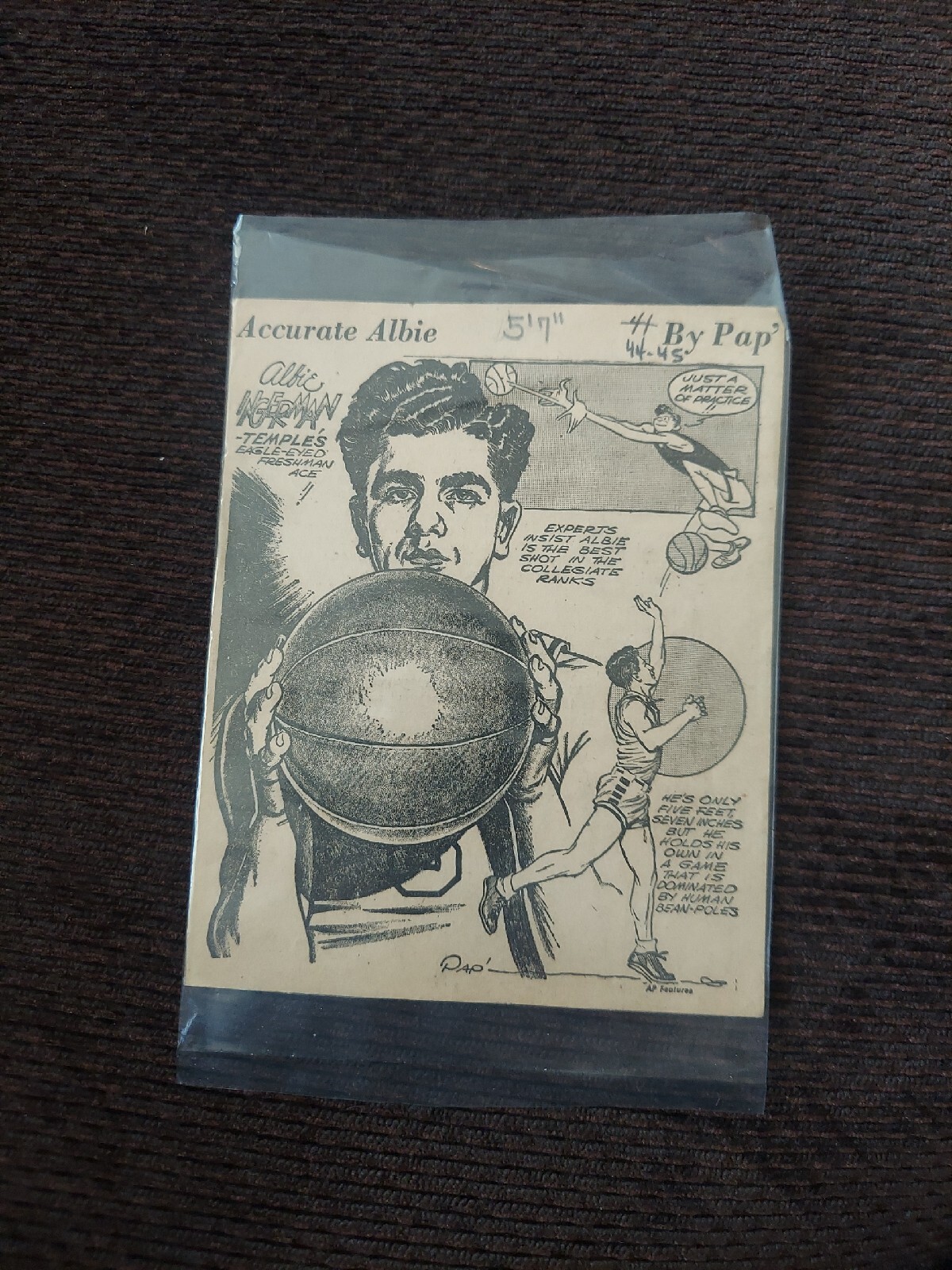 Albie Ingerman Temple Vintage Comic Sport Drawing Newspaper Clipping By Pap