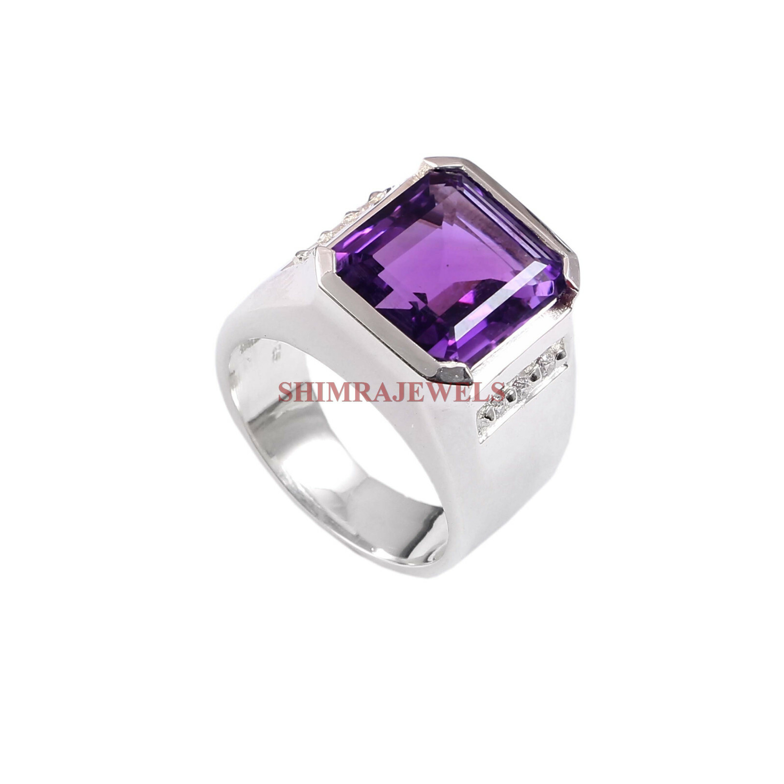 Natural Amethyst Gemstone with 925 Sterling Silver Ring for Men's #121