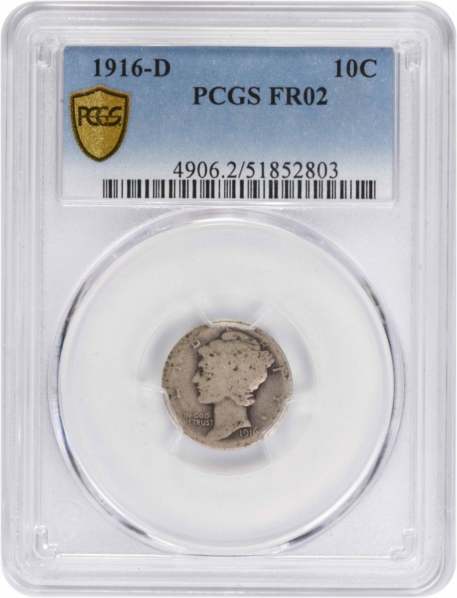 1916-D Mercury Silver Dime FR02 PCGS