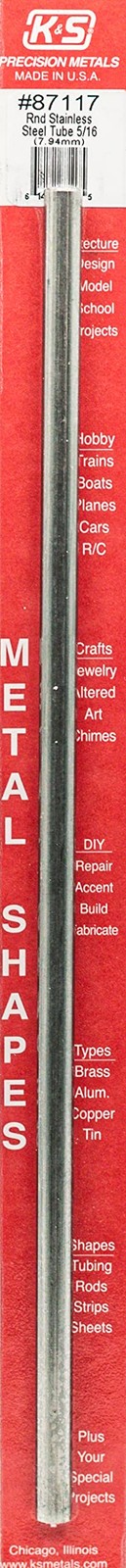 K&S Precision Metals Round Stainless Steel Tube 87117-5/16" 5/16" Od,