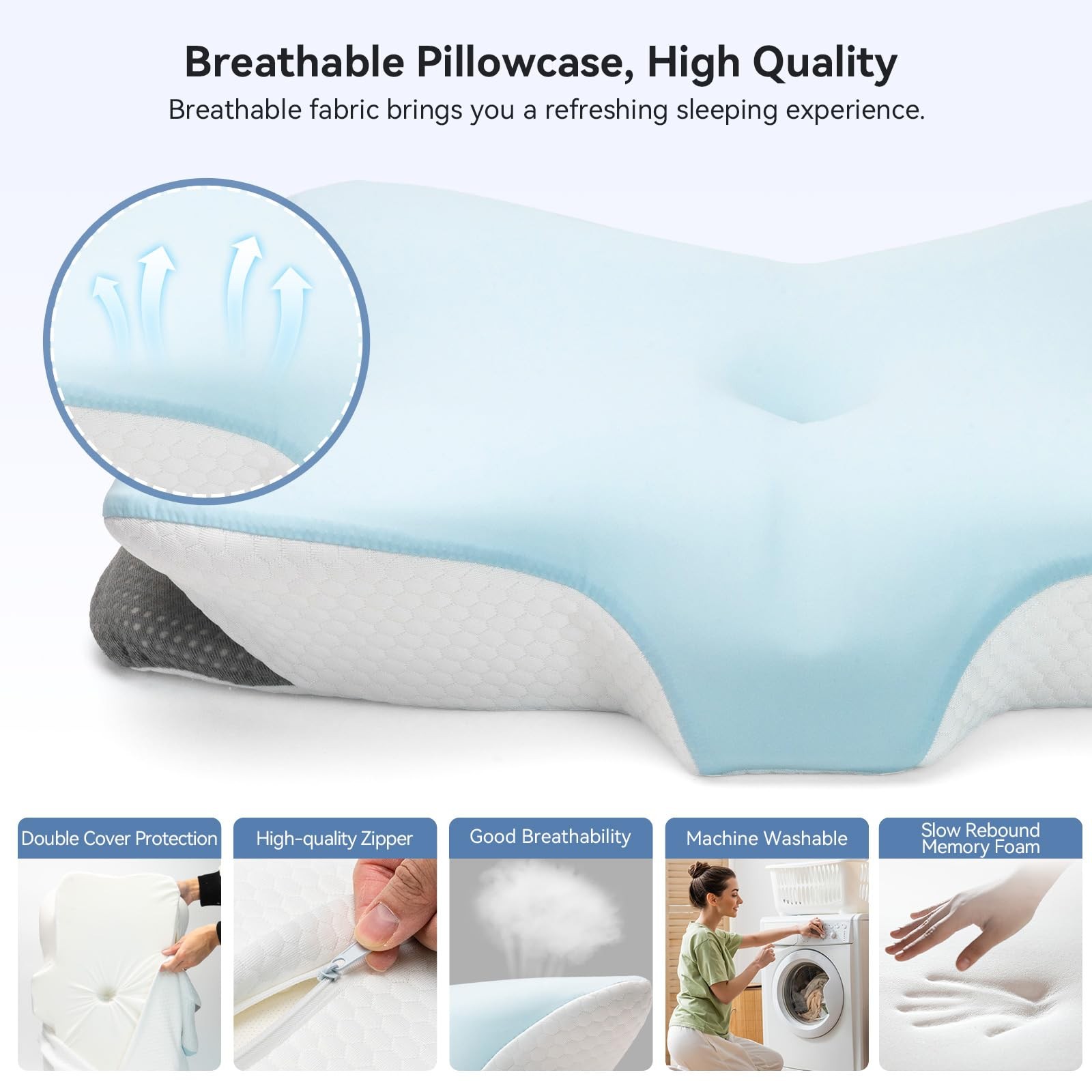 Memory Foam Cervical Neck Pillow, Ergonomic Contour Bed Pillow