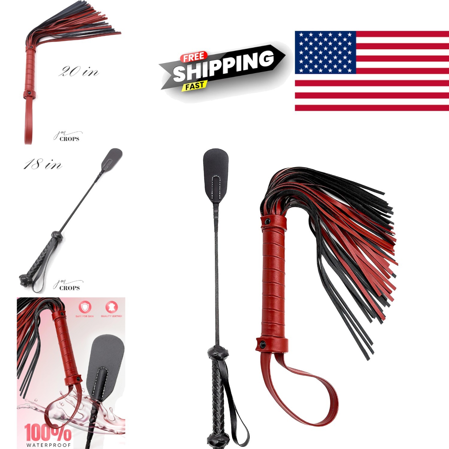 20 Inch Horse Red Faux Whip Stylish Faux Leather Riding Accessory for Horses