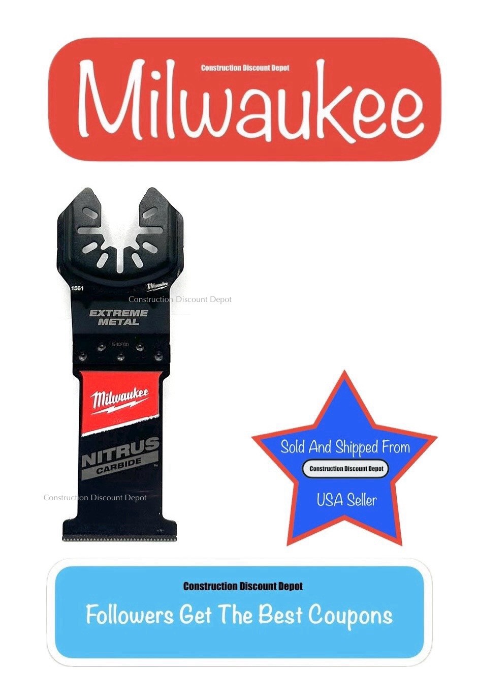 Milwaukee 49-25-1561 Nitrus Carbide Universal Oscillating Blade Black 1-3/8"