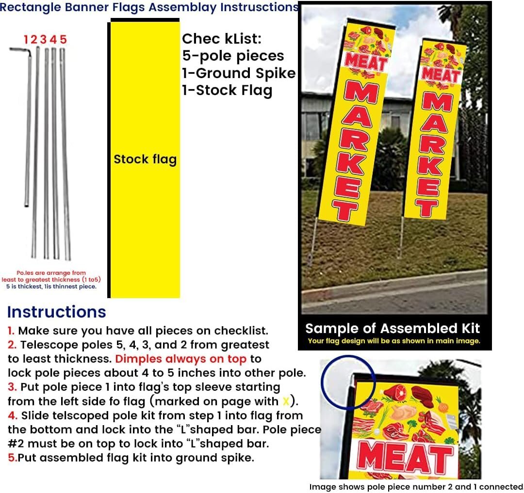 Meat Market Advertising Rectangle Feather Banner Swooper Flag Sign with Flag...