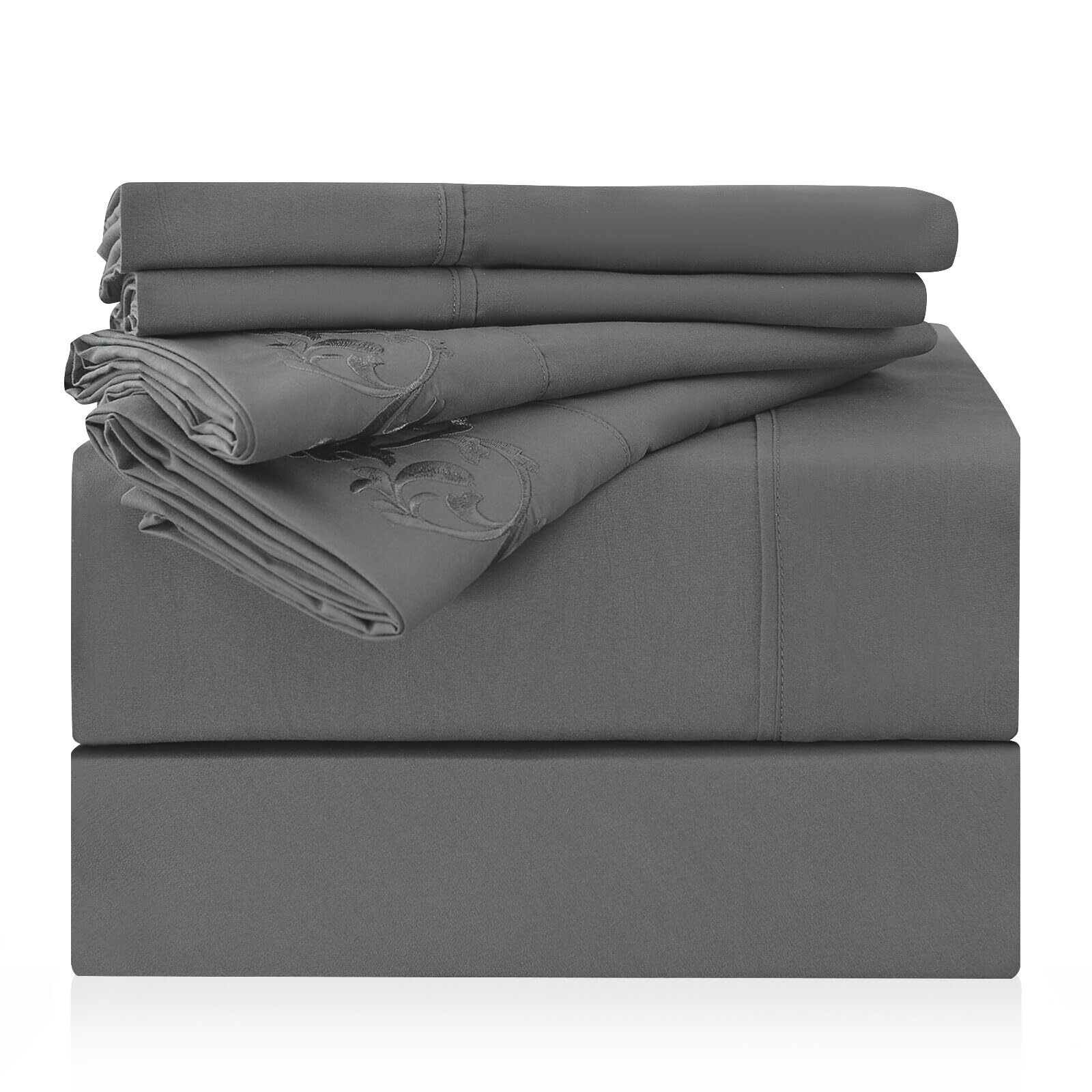 Twin Gray Sheet Set 4 Piece Hotel Luxury 16" Deep Pockets Oeko-TEX