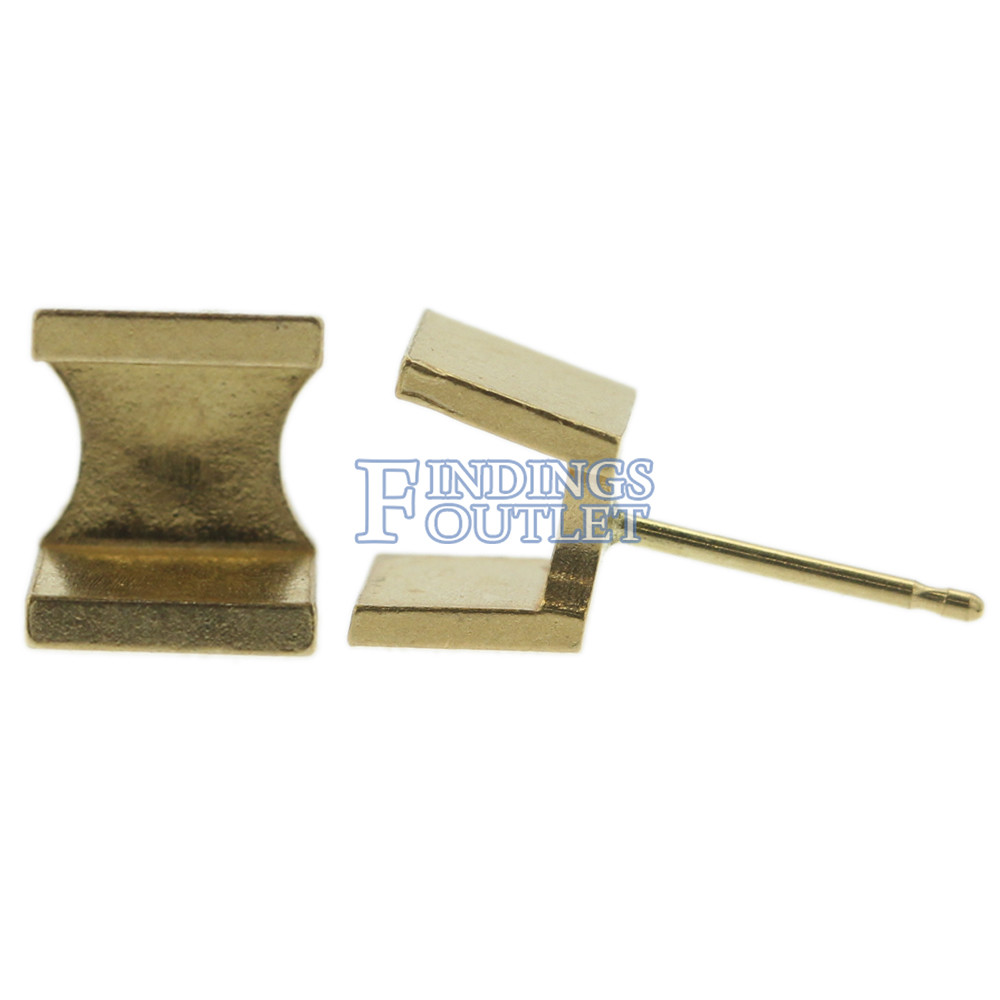 14k Yellow Gold Round Princess Stud Earring Mounting Setting Push Back Post