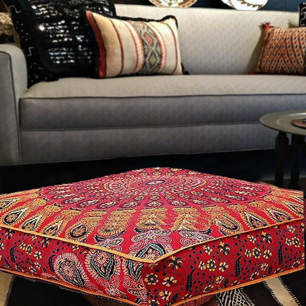Mandala Floor Pillow Cover Square Ottoman Pouf Cover Daybed Oversized Cotton
