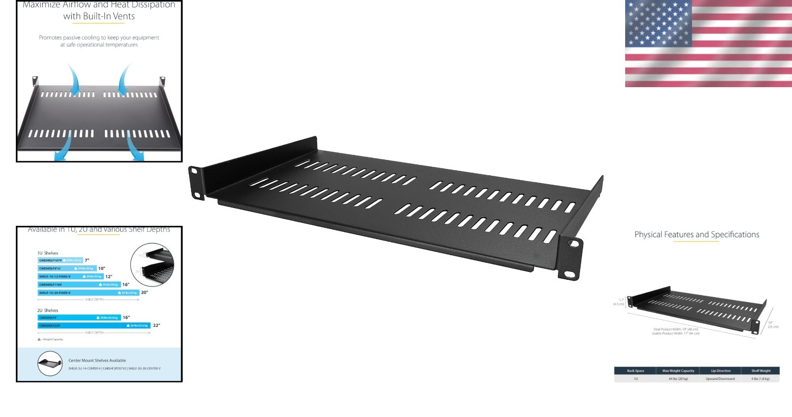 1U Vented Rack Mount Shelf - Durable 19