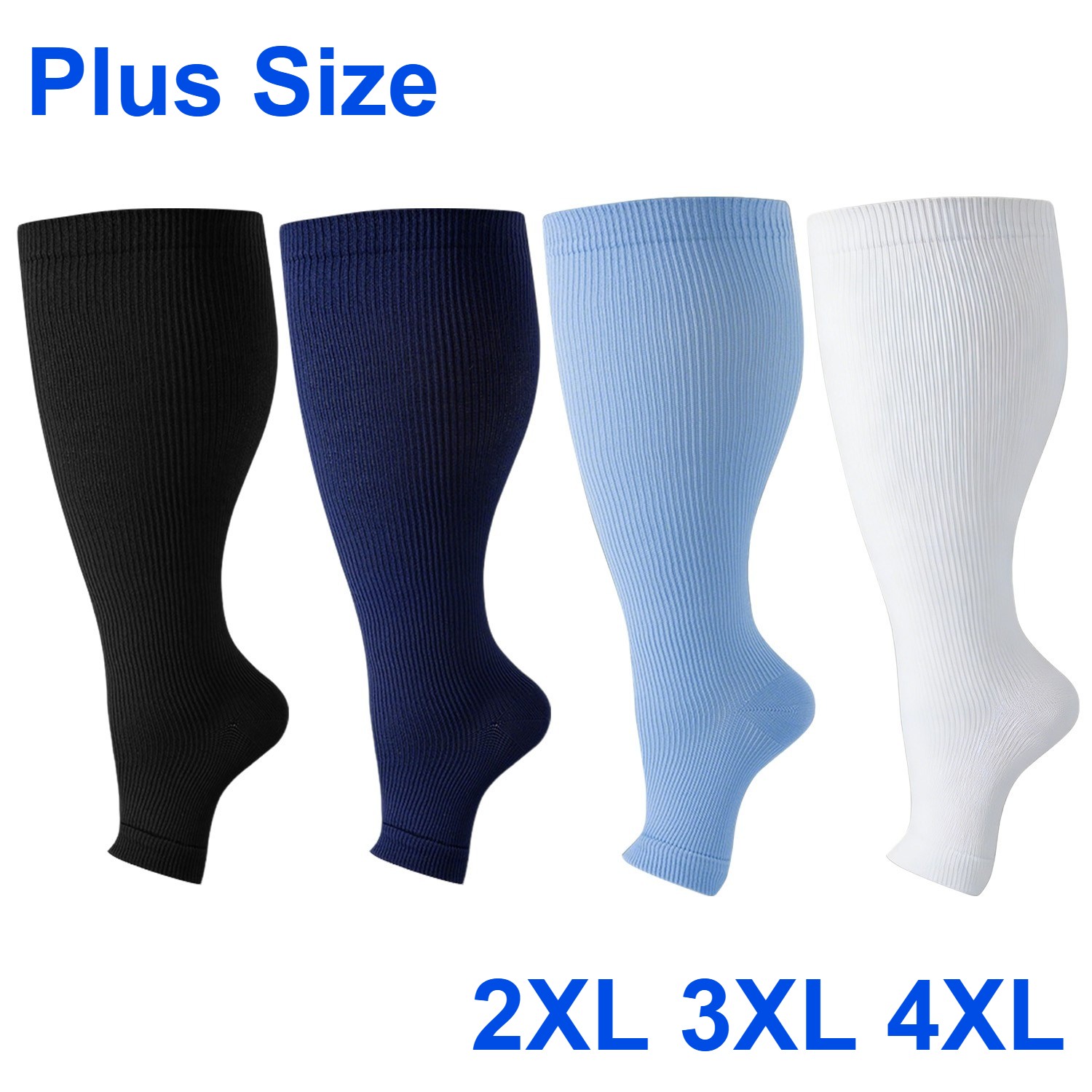 2Pairs Toeless Compression Socks for Women Men,20-30mmHg Knee High&Plus Size
