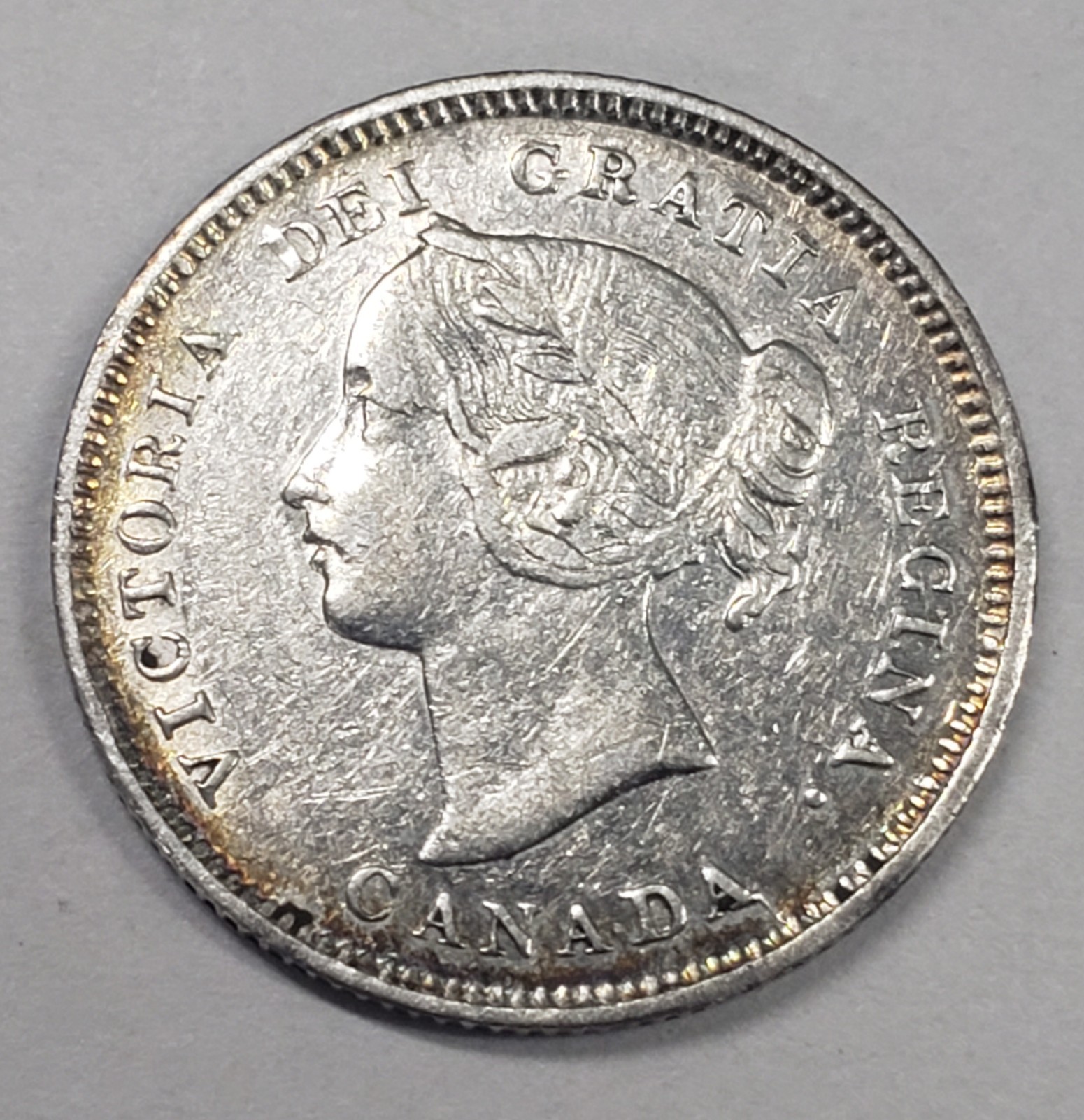 1891 Canada 5 Cents .925 Silver XF/AU Light Toning Coin Queen Victoria