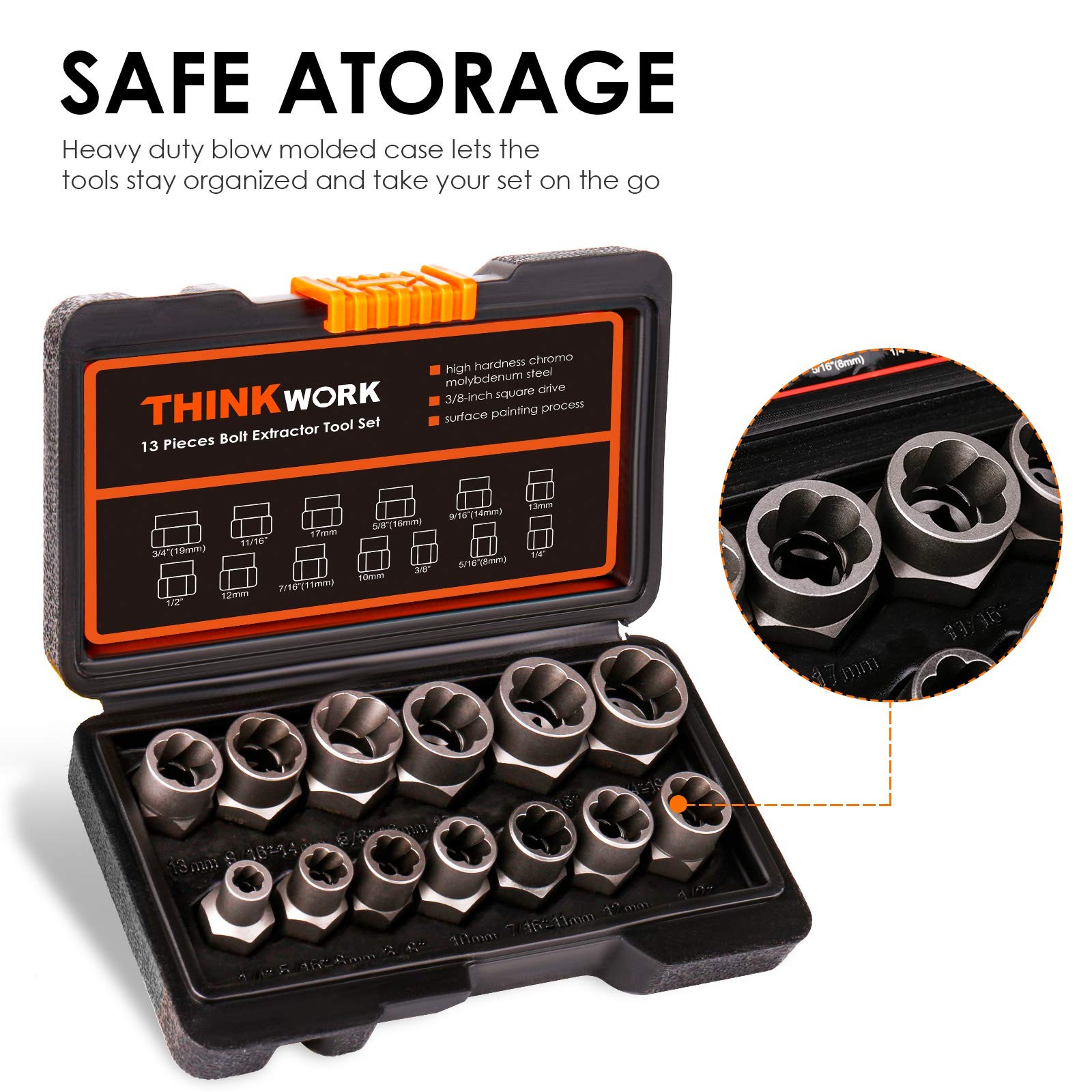 THINKWORK Bolt Extractor Kit, 13+1 Pieces Nut 13-Piece, 13-piece