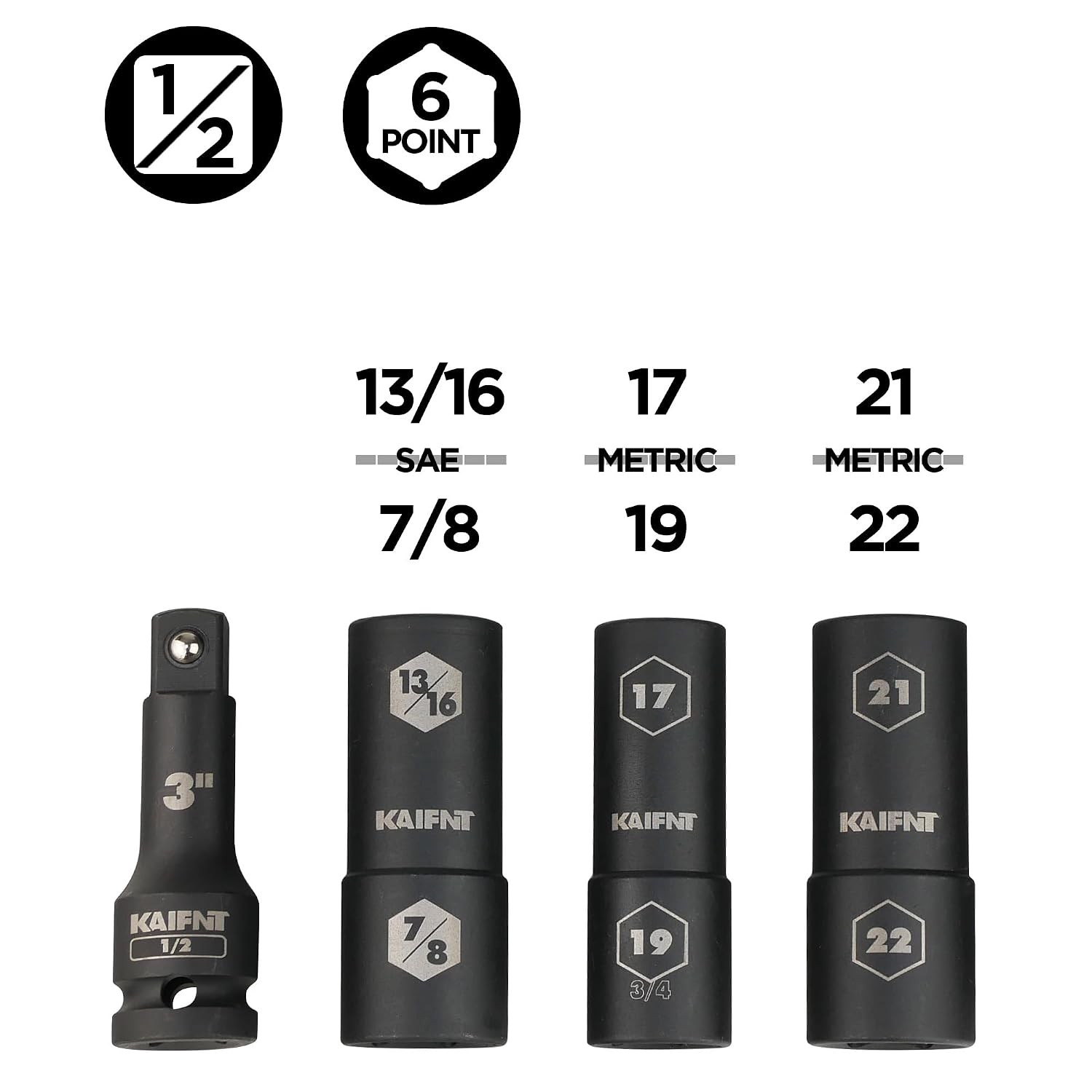 Extra Thin Wall Impact Socket Set 1/2 Inch Drive Lug Nut Sockets Regular Sizes