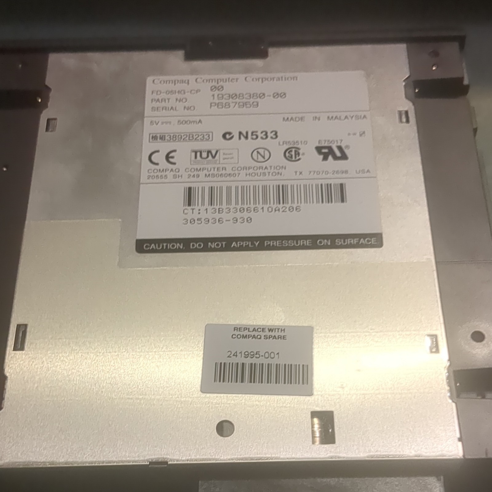 Compaq 3½ in Floppy Drive FD-05H4Q-CP Silver MPN 1308338-00 241995-001