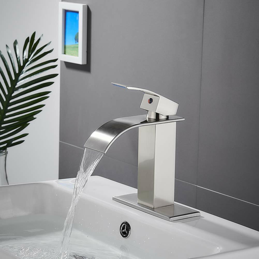 Waterfall Bathroom Sink Faucet Basin Lavatory Single Handle Mixer Tap W/6''Cover