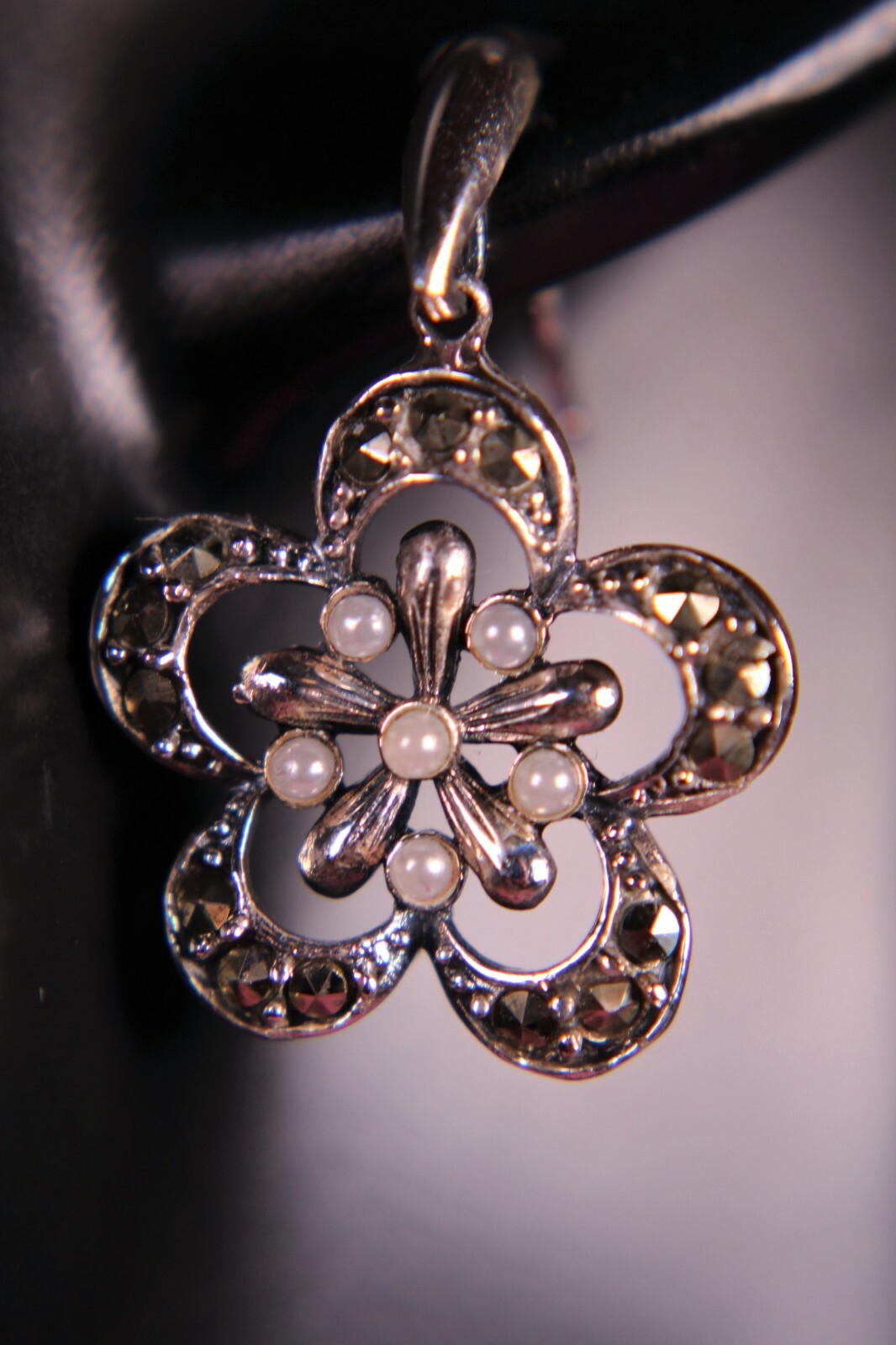 Sterling Silver Flower Earrings with Marcasite and Pearls Elegant and Dainty