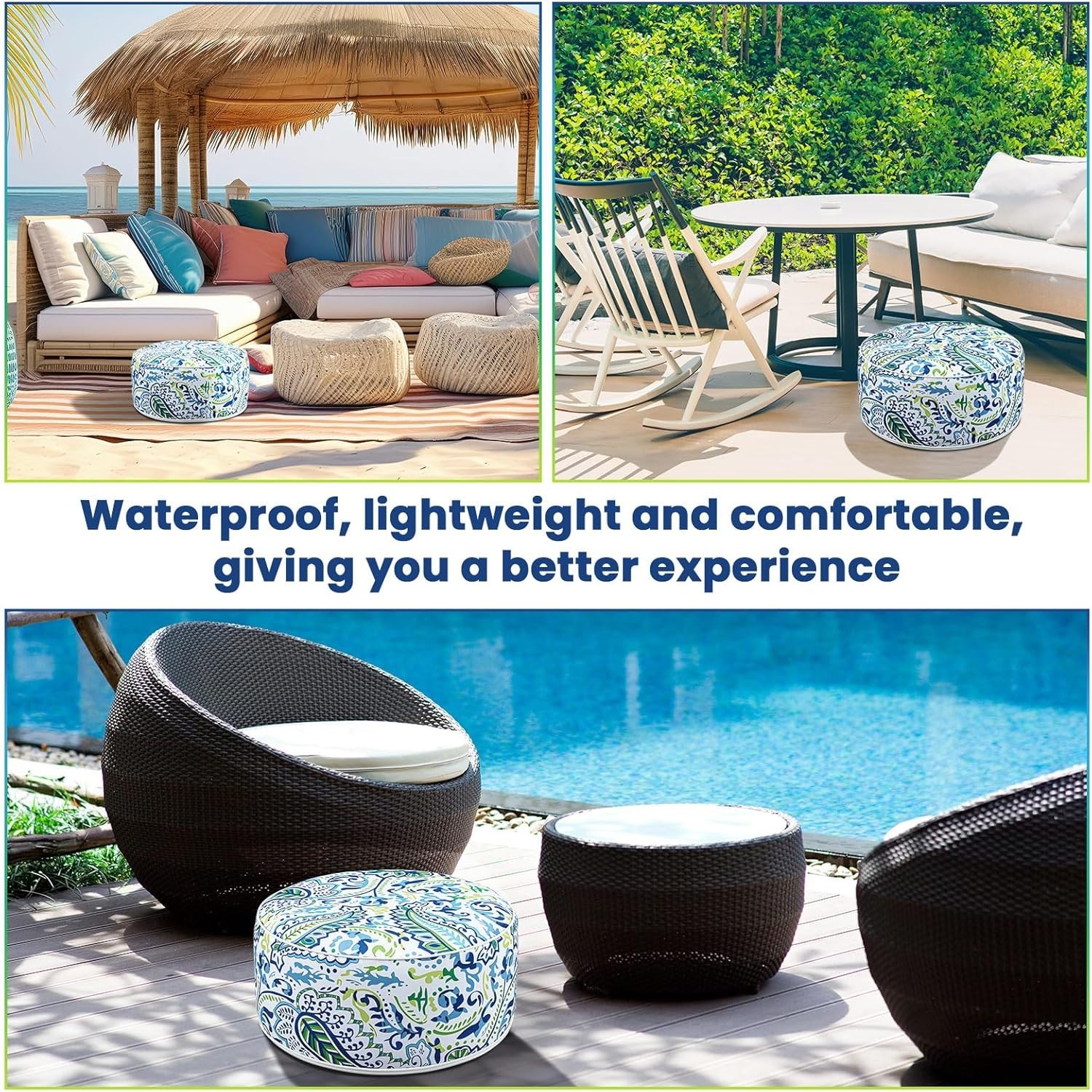 Outdoor Inflatable Ottoman Waterproof Pouf Ottoman W/ Handle Water Repellent