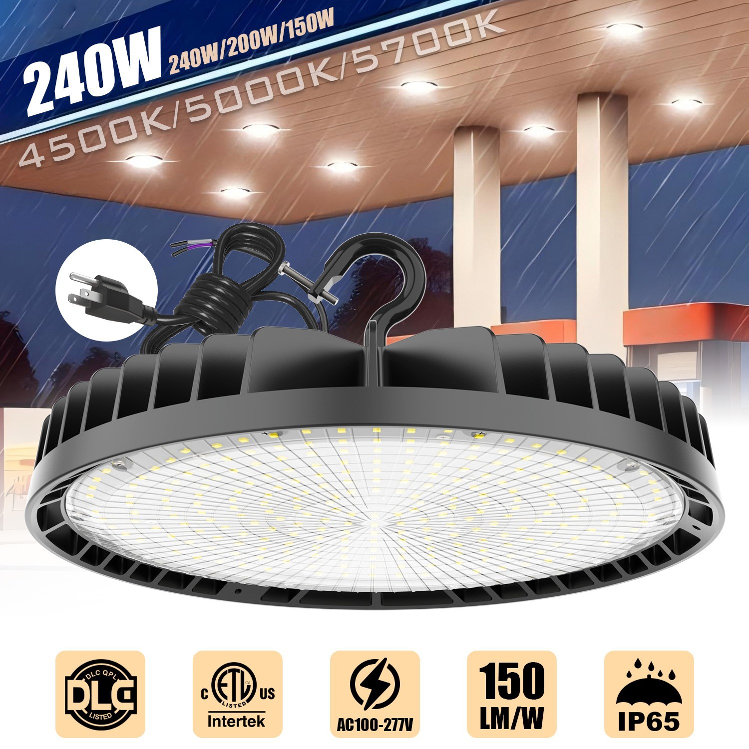 4.5K/5K/5.7K Commercial UFO LED High Bay Light 240W 36000LM (Eqv. 1000W MH/HPS)