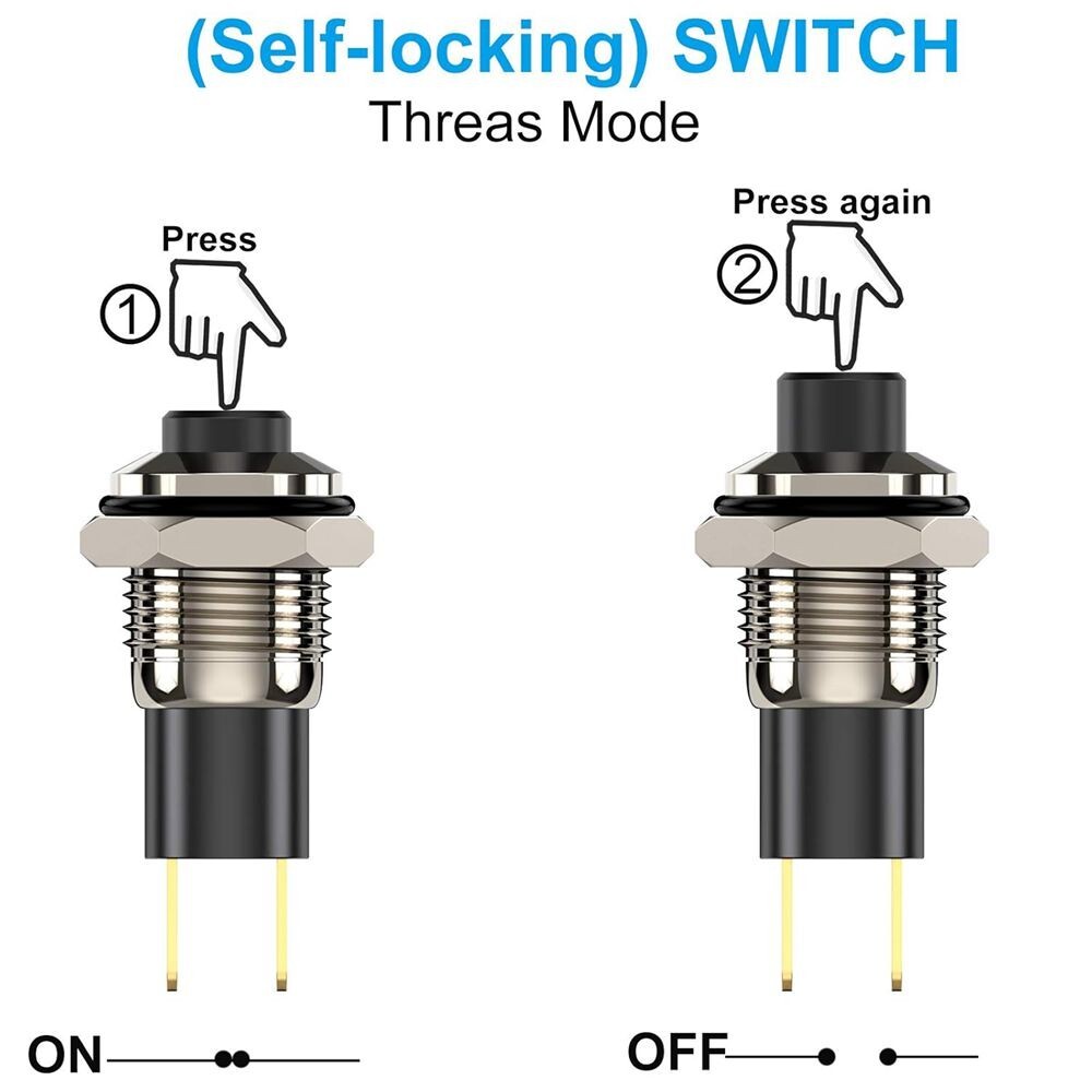 5x Push Button Self-Locking Mini Switches Latching 10mm Round DC24V 0.5A C480