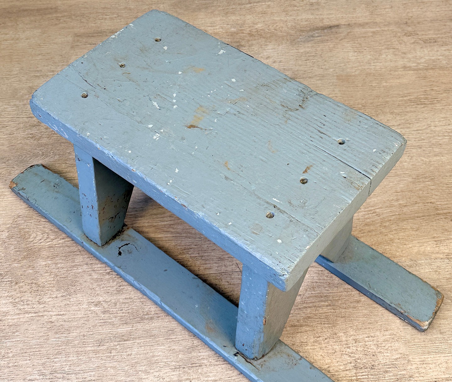 Antique Primitive Farmhouse Gray Slat Bottom Milking Stool