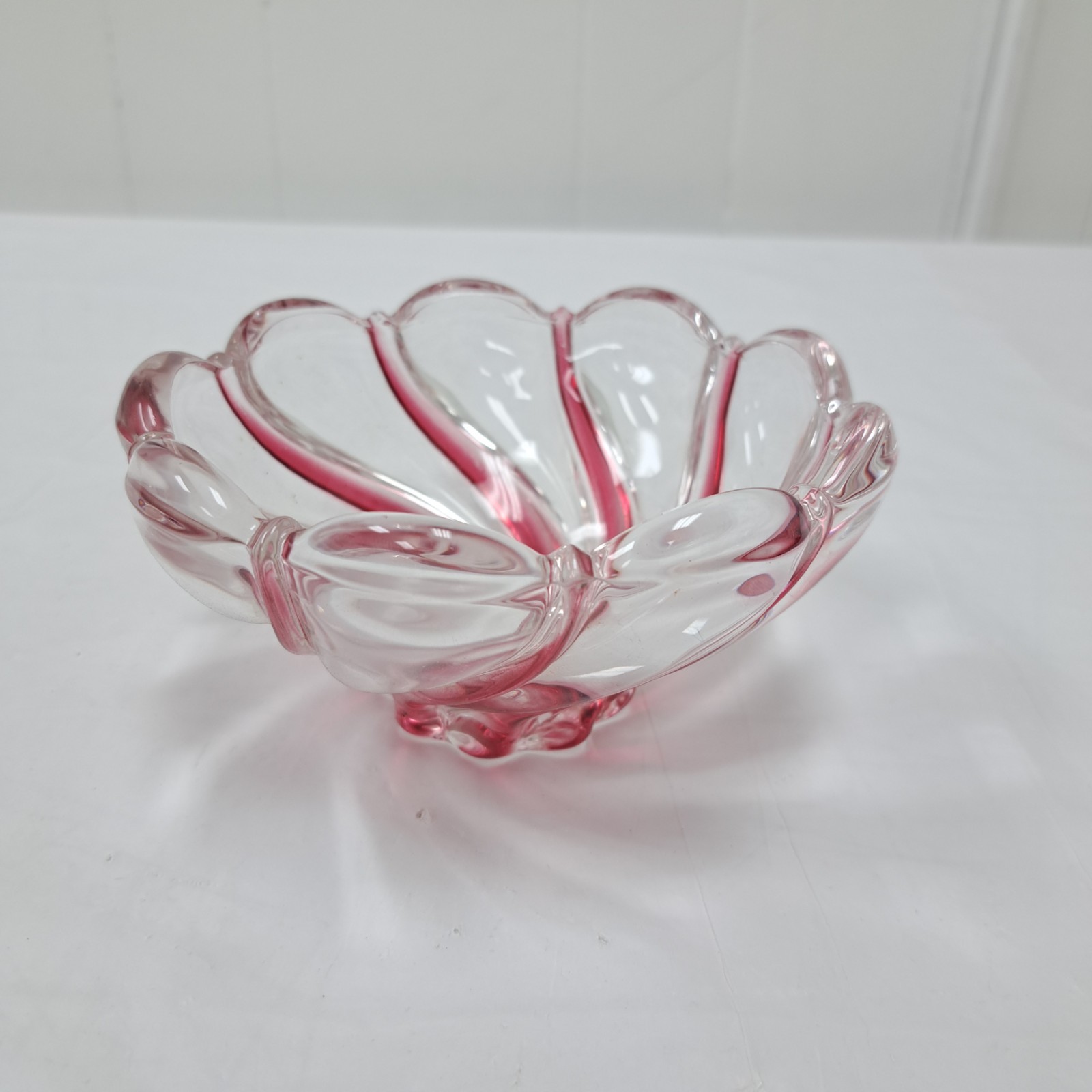 Mikasa Peppermint Red Swirl Glass Trinket or Candy Dish Decorative W Box