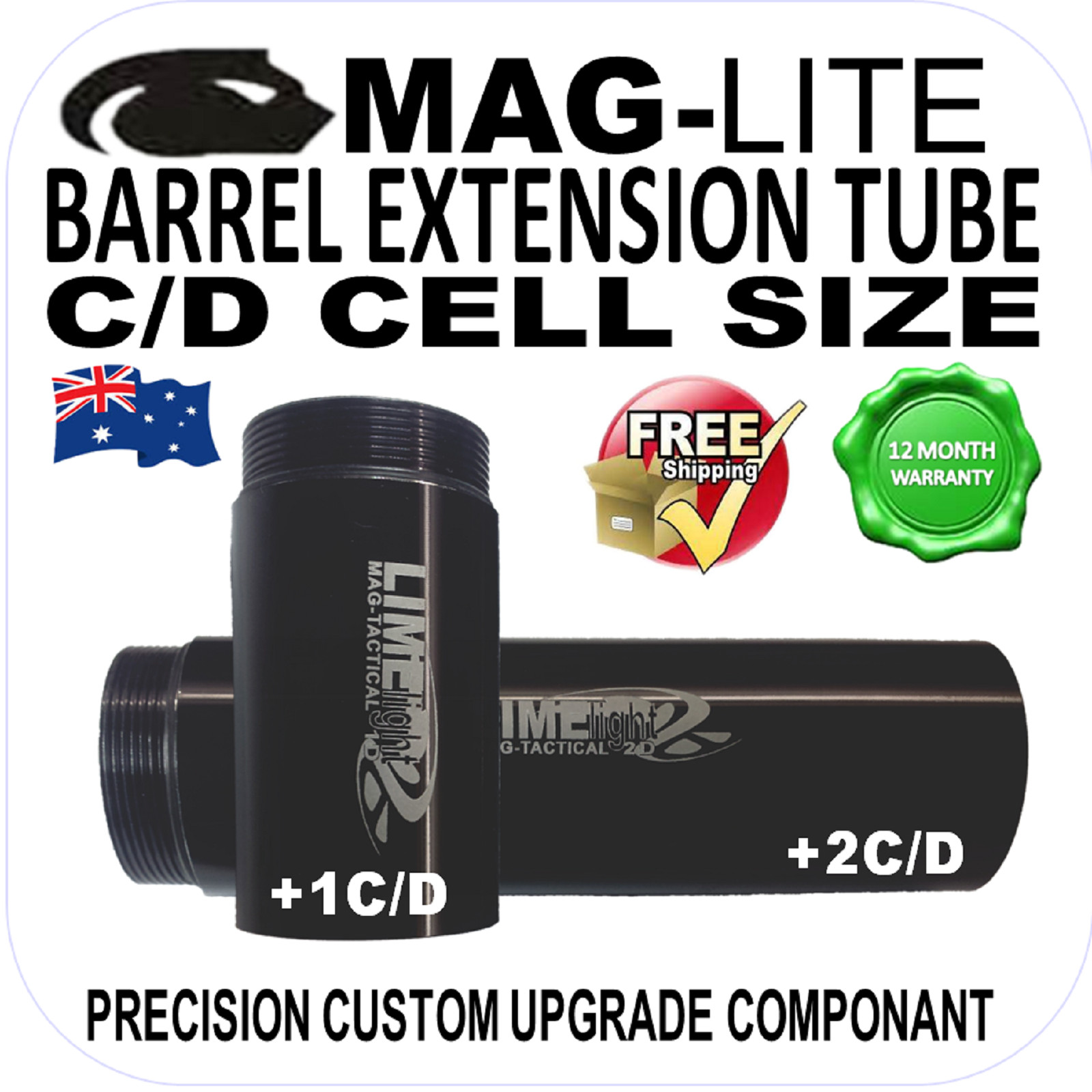 MAGLITE UPGRADE CONVERSION C/D BARREL EXTENSION BODY TUBE 2-6 CELL FLASHLIGHT