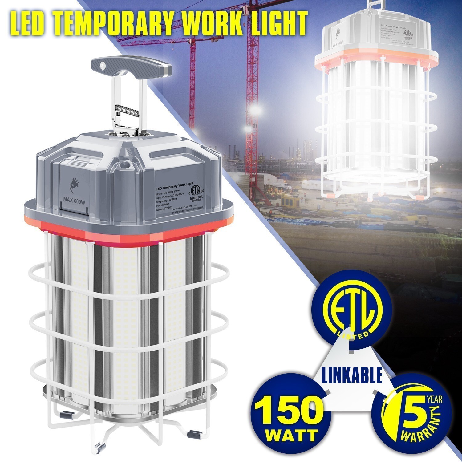 150 Watt LED Temporary Work Light Industrial Constructions Jobsite Linkable Lamp