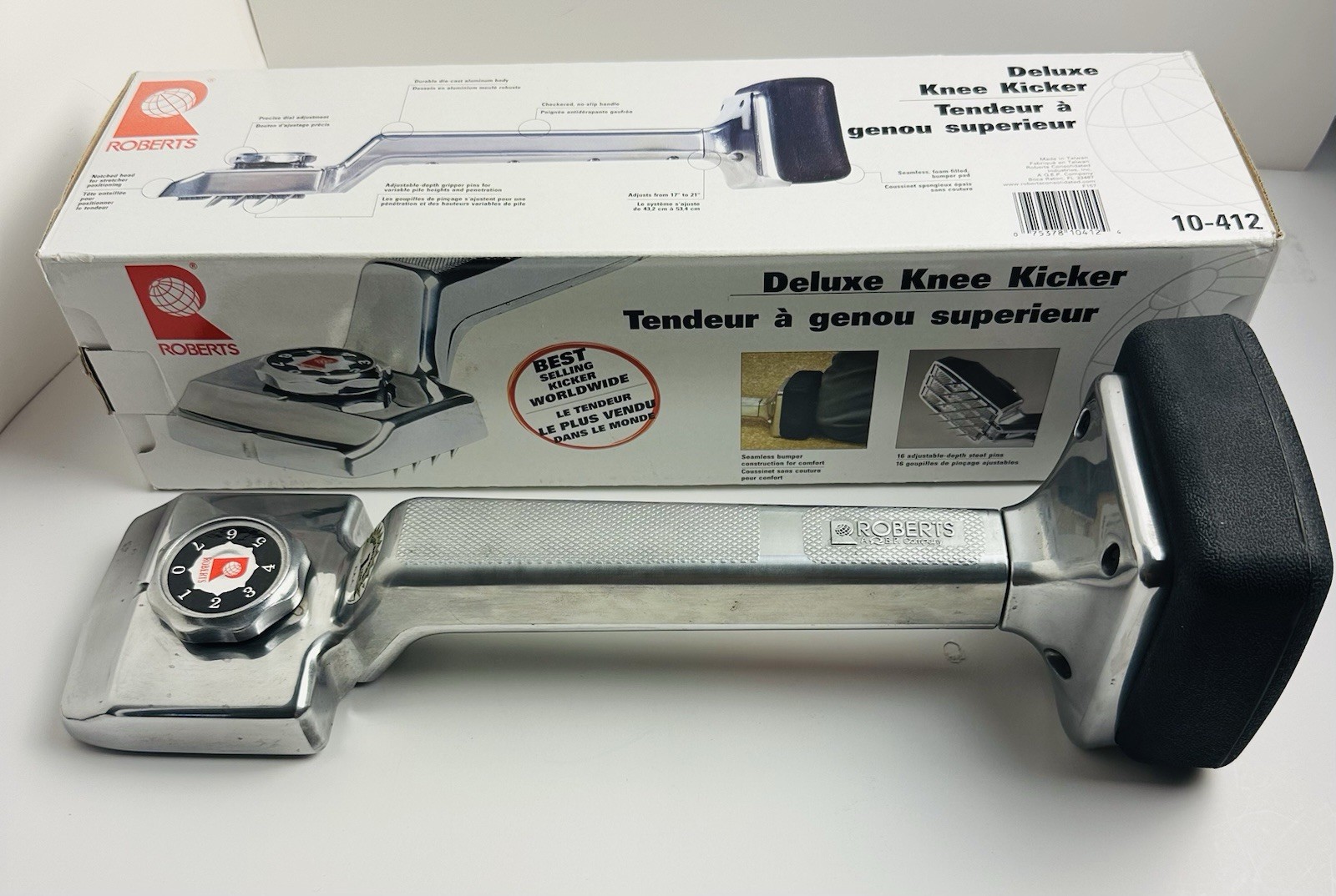 Roberts Carpet Tool Deluxe Knee Kicker 10-412 Silver Professional Carpeting