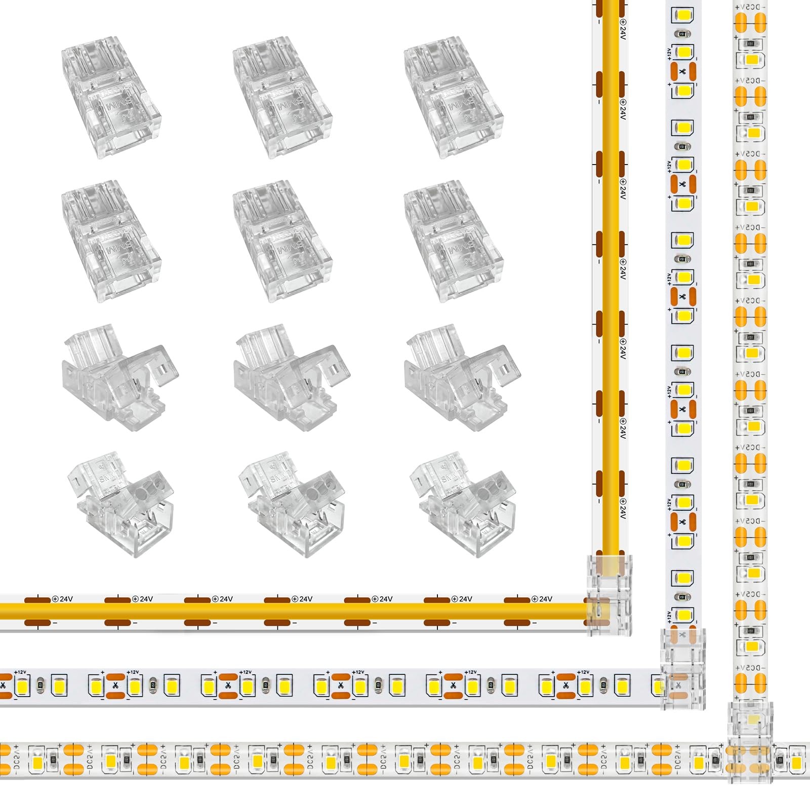 T L Shaped LED Strip Connectors 2Pin 10mm Solderless Corner Joint 12 Pack Kit
