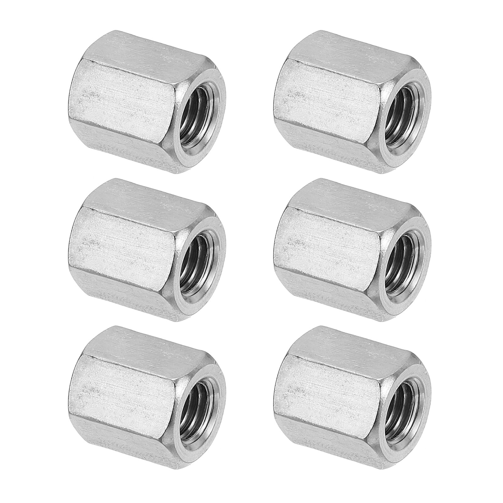 6Pcs M8 x 1.25-Pitch 15mm Length 304 Stainless Steel Coarse Hex Coupling Nut