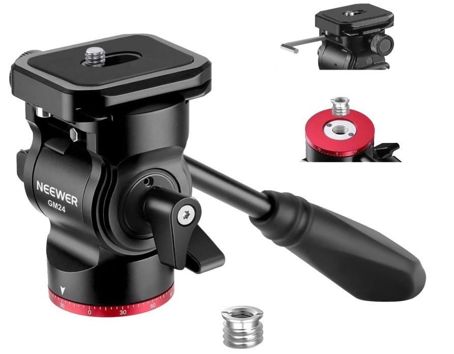 Neewer GM24 Fluid Head Pan Tilt Head with Quick Release Plate and Handle