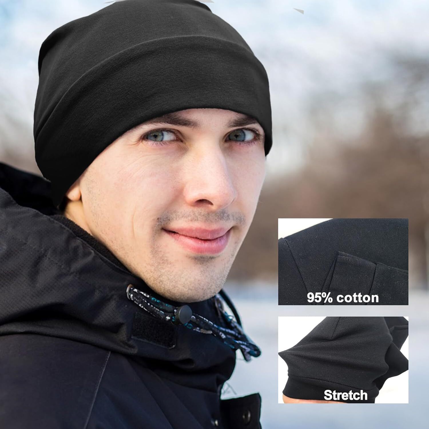 Unisex Cotton Beanie Hat Thin Running Skull Cap Winter Summer One Size, Black
