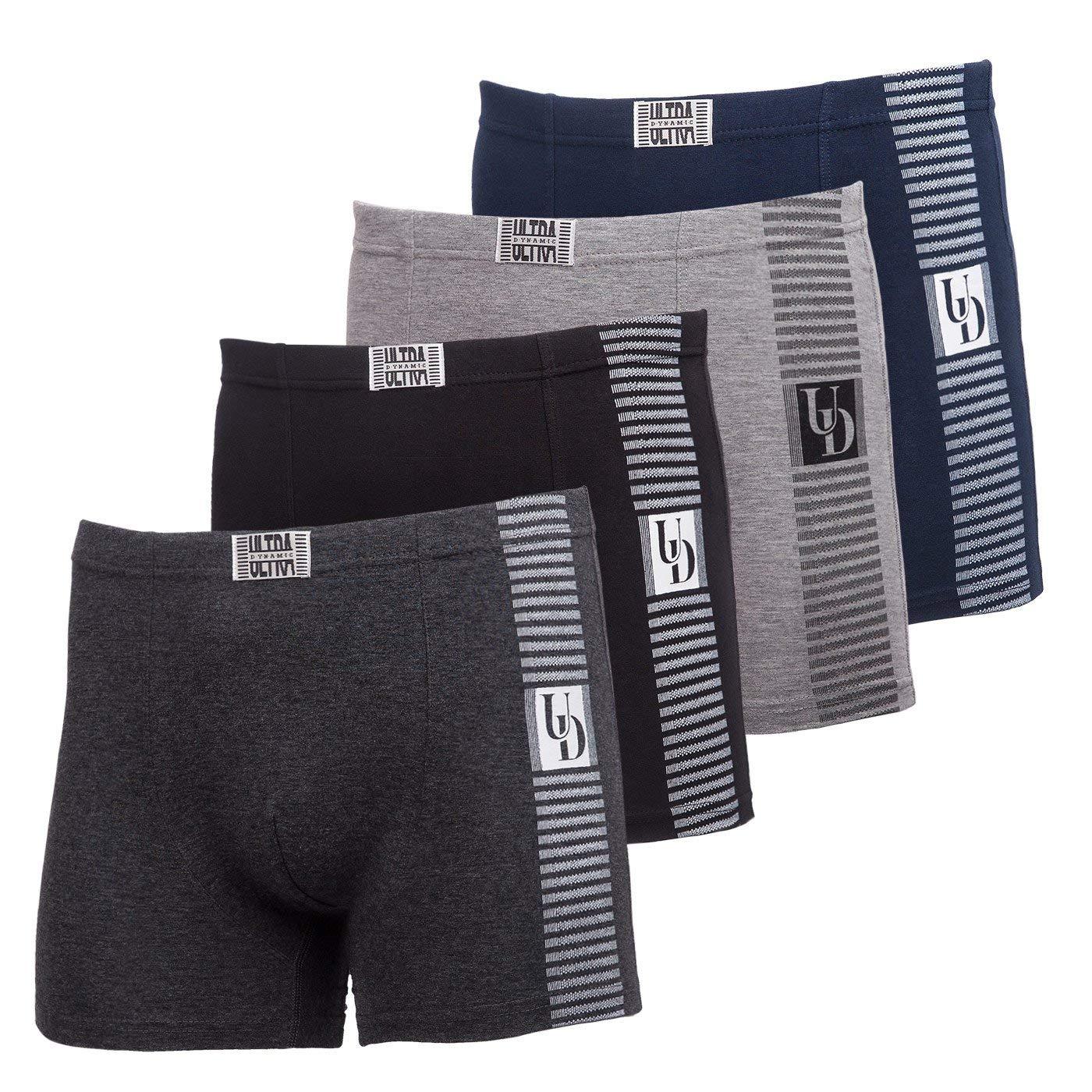 ULTRA Mens Cotton Boxer Briefs Sport Comfort Short Leg Underwear (4 Pack)