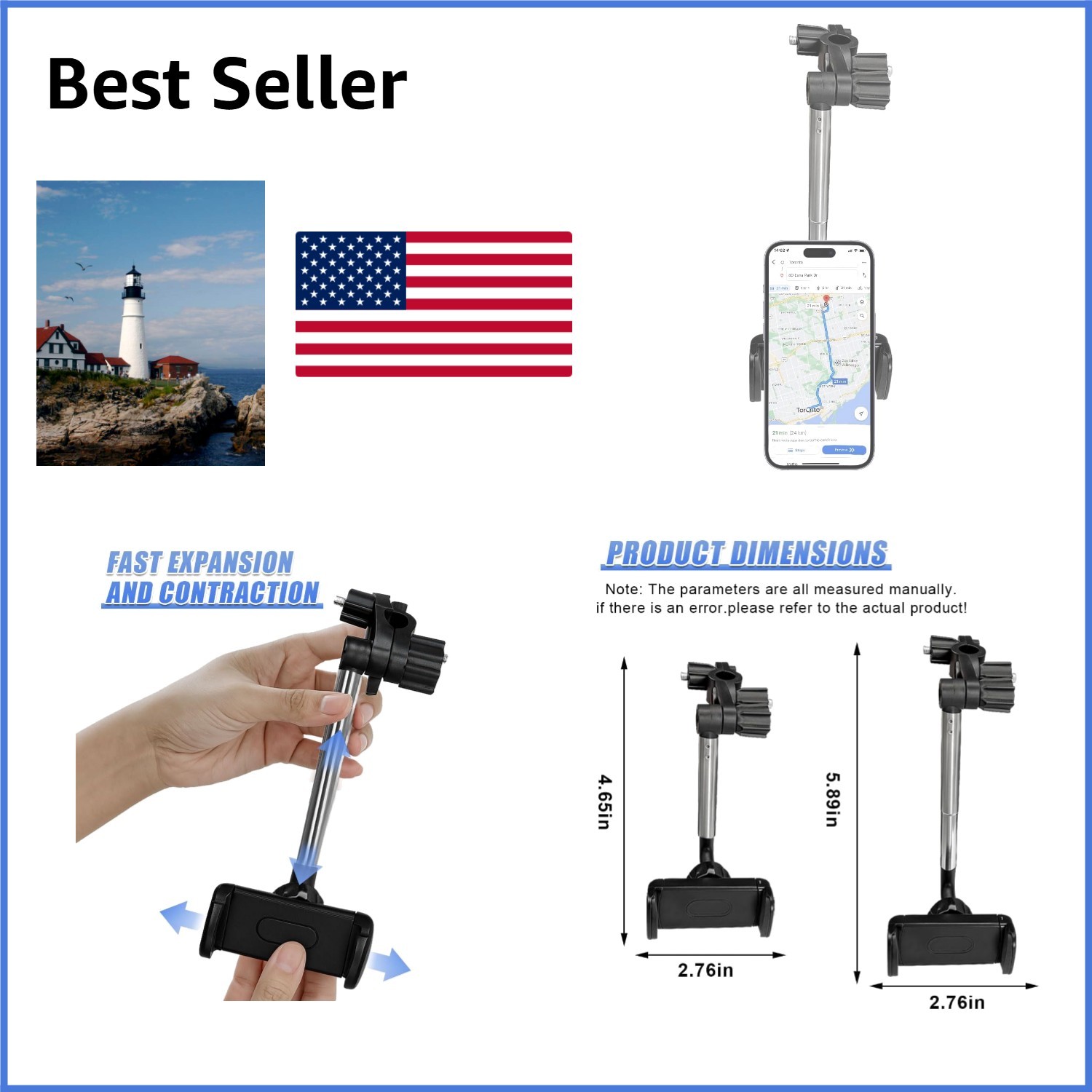 Car Rearview Mirror Phone Holder, Multifunctional Anti-Shake 360° Rotating Au...