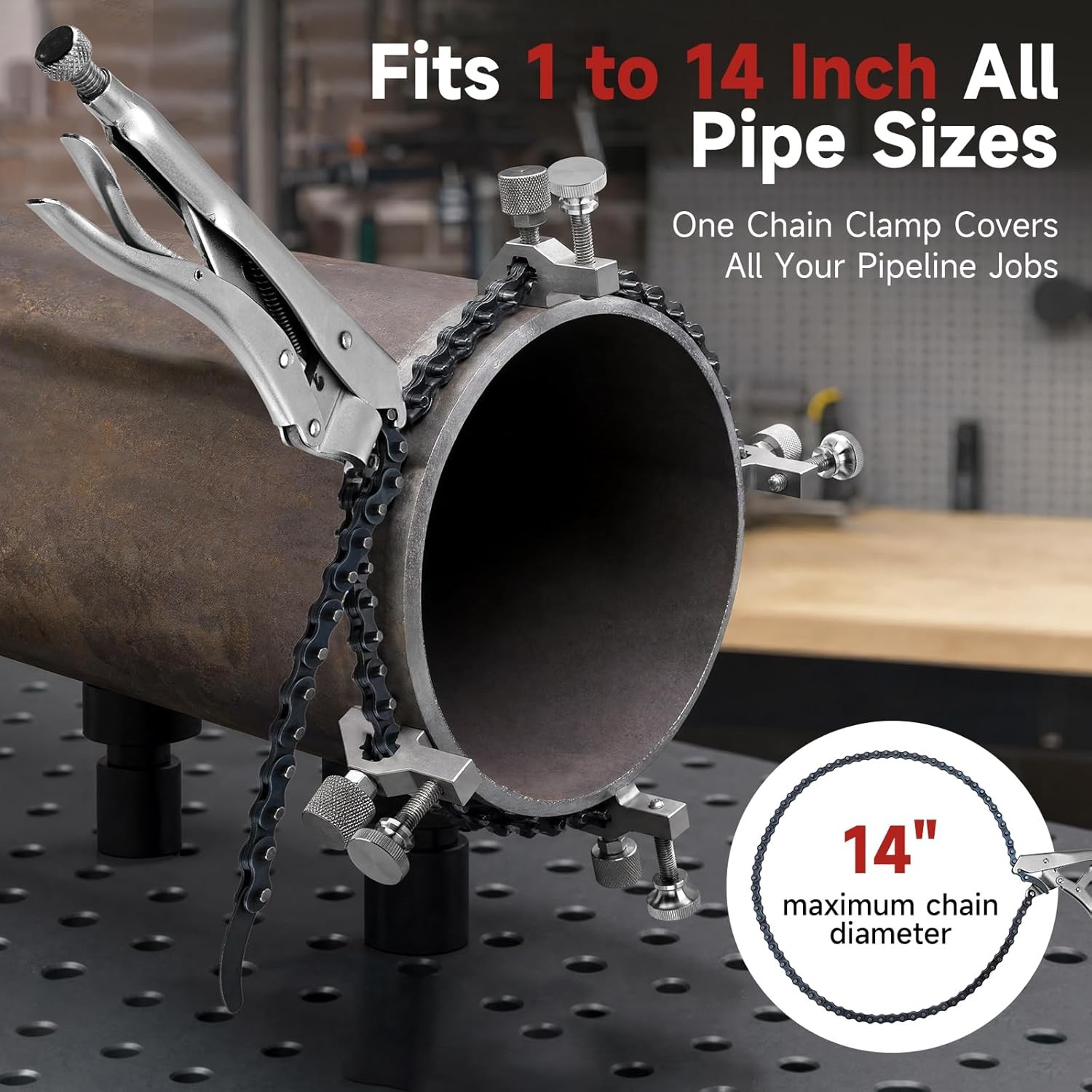 Strong Hand Tools Pipe Alignment Chain Pliers 48"Adjustable Chain Fits 14" Pipe