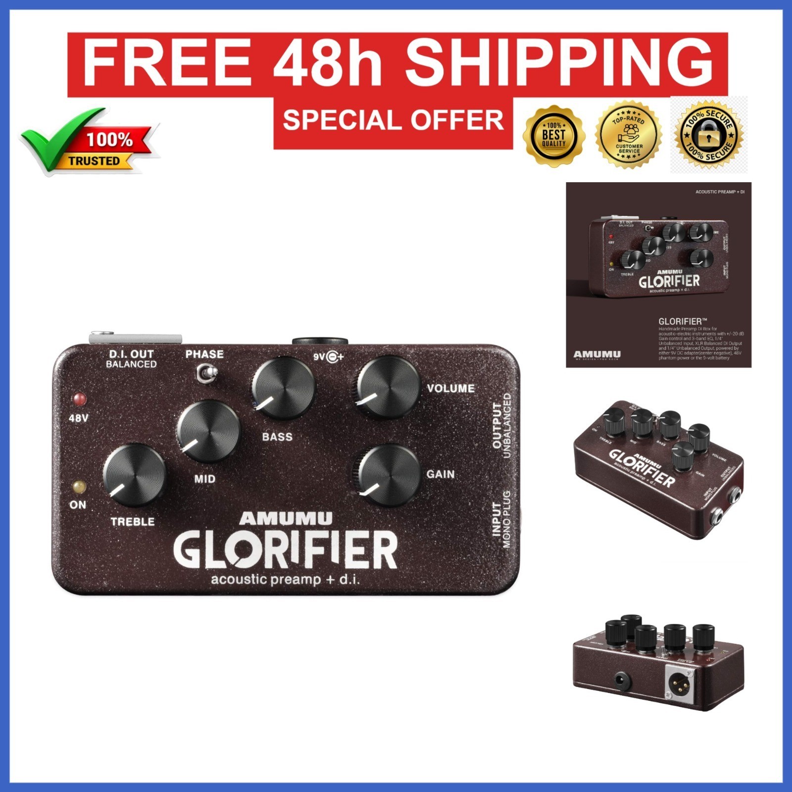 AMUMU GLORIFIER Acoustic Guitar Preamp DI Direct Input Box Pedal