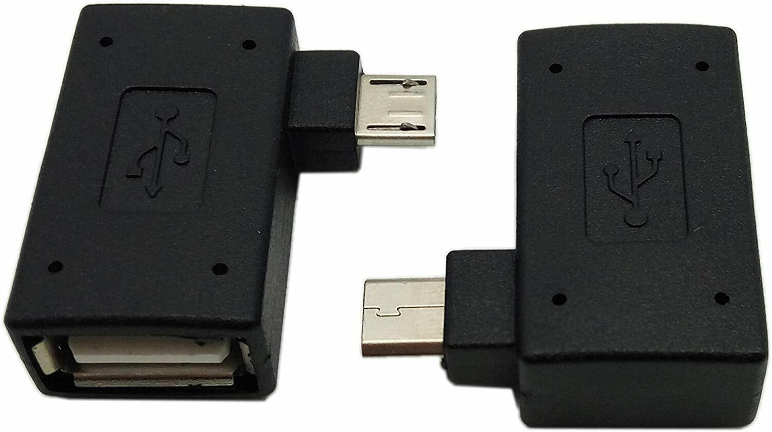OTG Adapter, 90 Right + Left Angle USB Port Adapter, Micro OTG, 2 Pack